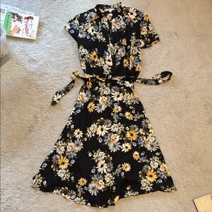 Floral Black Dress with Yellow and White Flowers